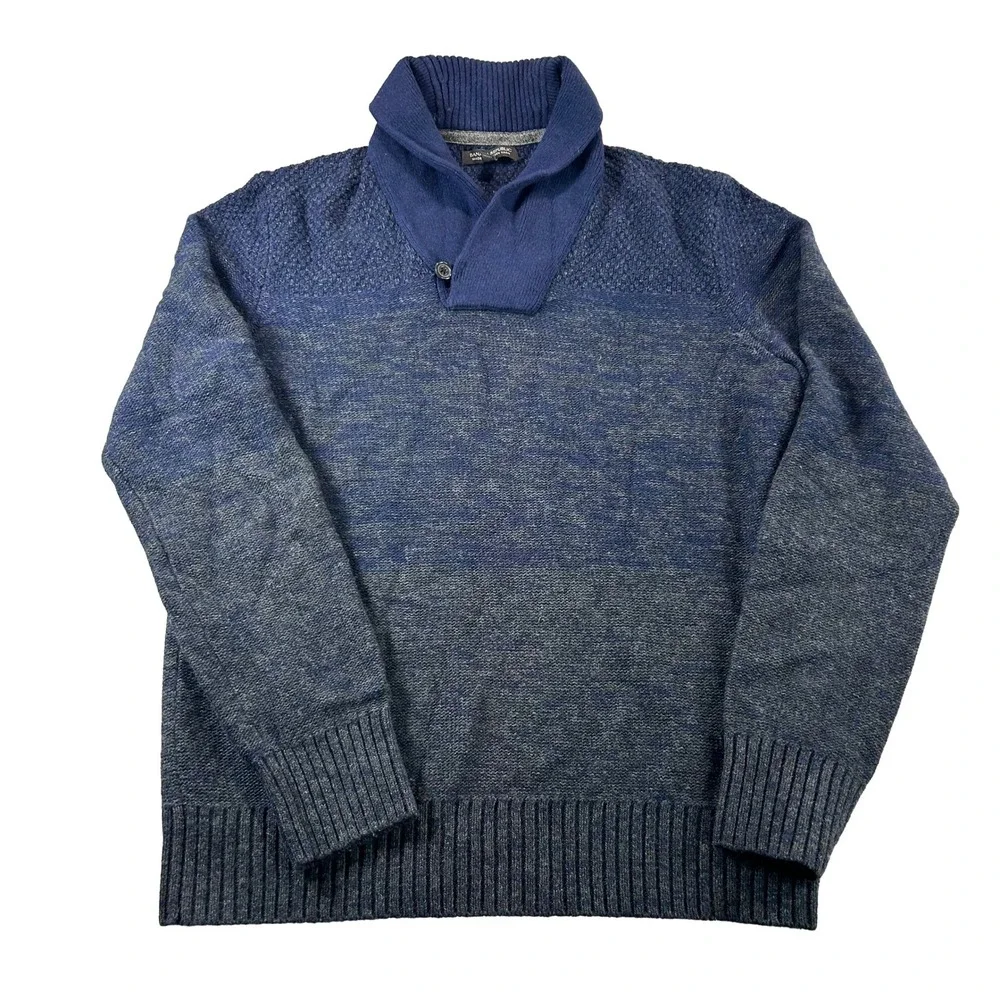 Banana Republic Shawl Collar Sweater Mens L Blue Marl Italian Yarn Pullover